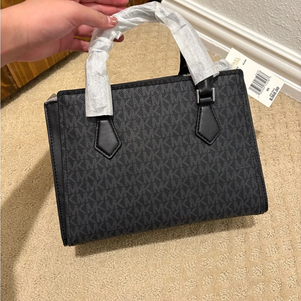 Michael Kors Black Logo Satchel with MK Charm - Picture 6 of 7